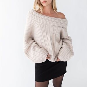Oak & Fort Slouchy Off-Shoulder Cream Sweater